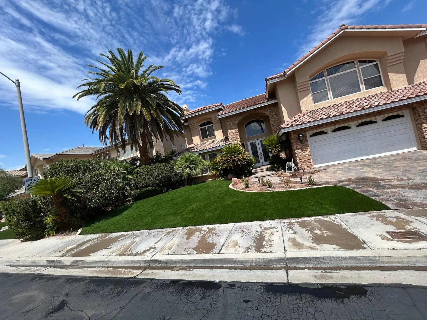 Front yard after a grass-to-artificial-turf conversion